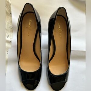 Cole Haan black patent leather peep-toe pumps, Nike Air soles, size 6.5